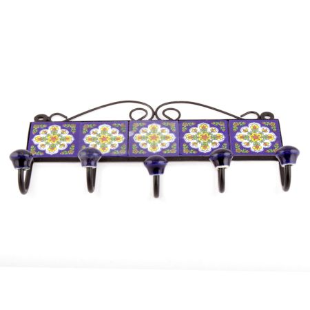 Navy Blue And White Floral Ceramic Tiles Hooks Online 